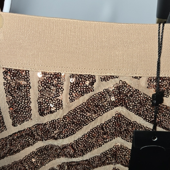 BCBGMaxAzria Sequin Chevron Mini Skirt - Rose GOLD  And Tan Fabric XS NWT - Picture 6 of 10